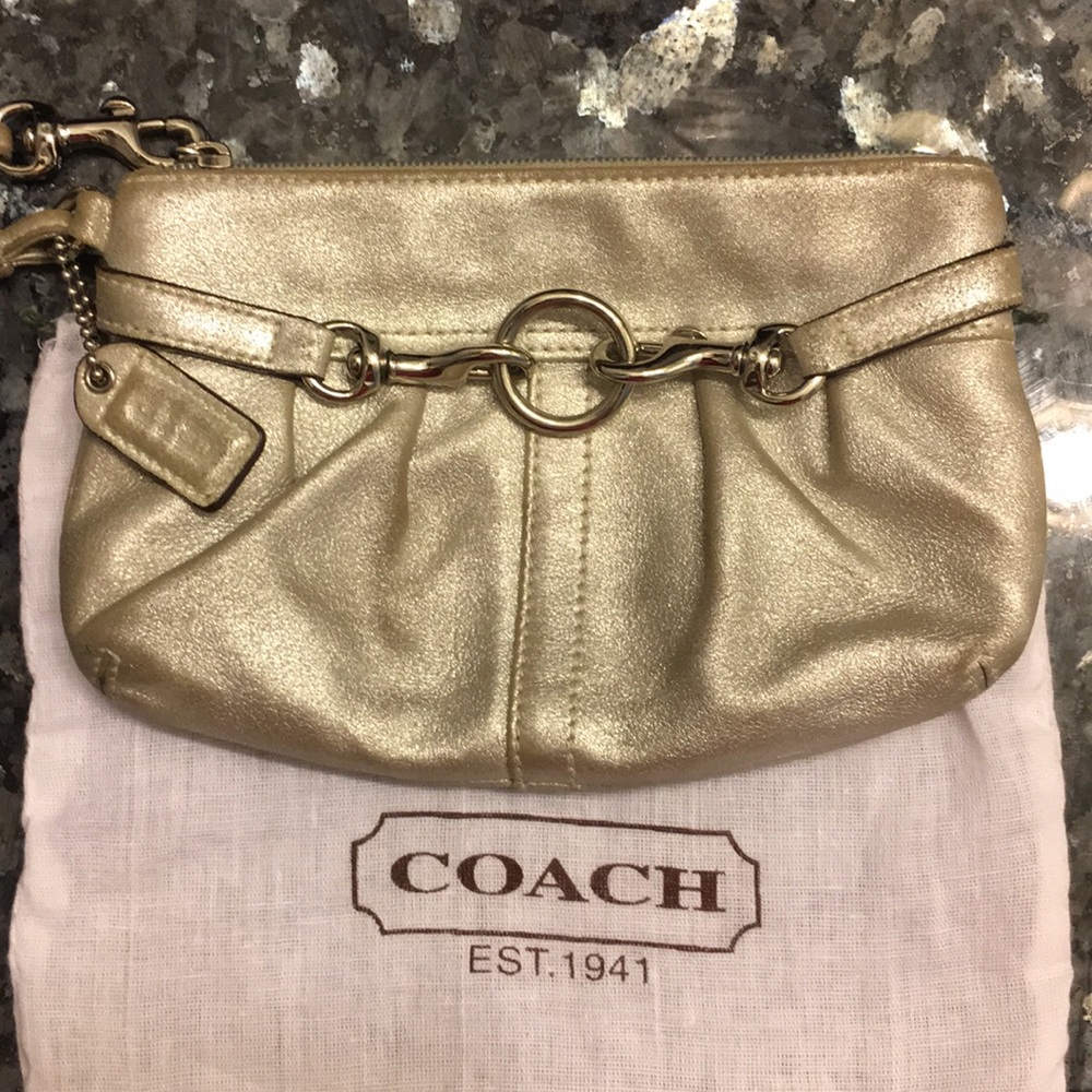 COACH Silver Leather Wristlet Wallet Purse